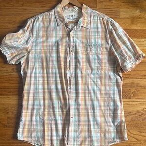 GUESS Men's Pastel Plaid Button-Down Shirt
